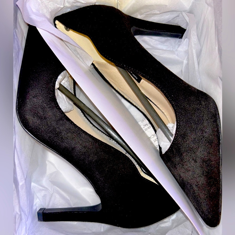 French Connection Black Suede Pointed-Toe Stiletto Heels